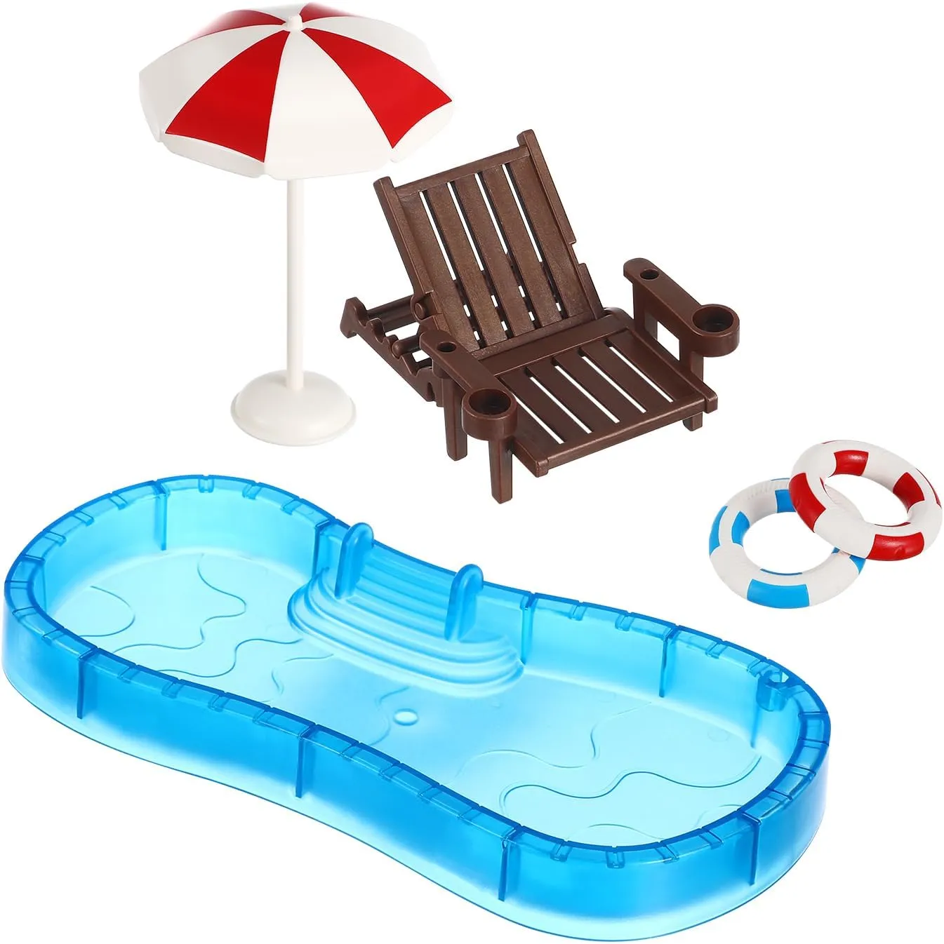 1 Set Doll House Swimming Pool Swimming Ring Folding Beach Sunbath Chair Simulation Miniature Craft Furniture Pool Toys Photo Props for Dollhouse Accessories