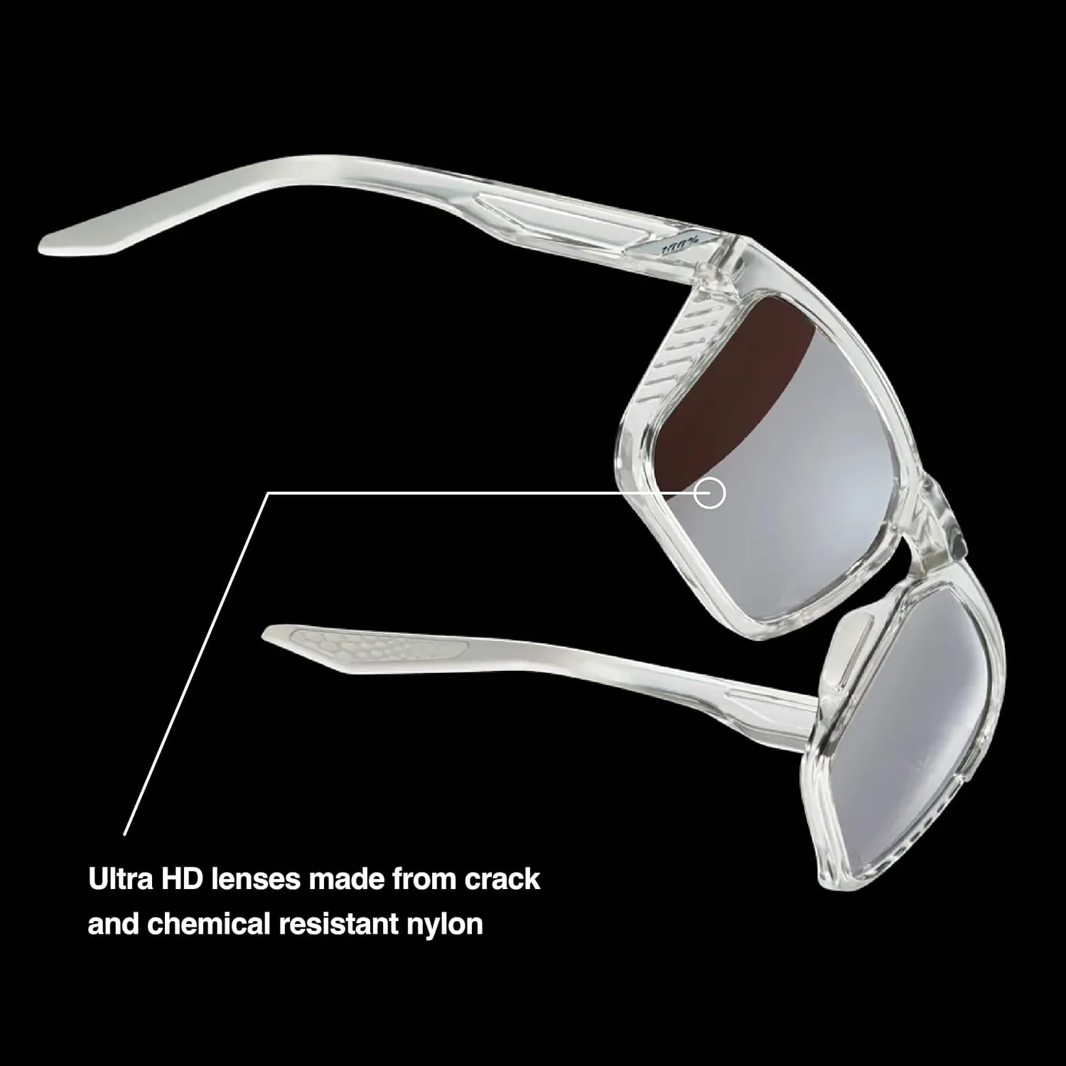 100% Renshaw Square Style Sunglasses Durable Lightweight Active Performance Eyewear Rubber Temple Grip Side Glare Shield