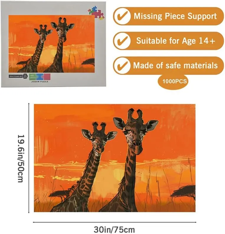 1000 Piece Jigsaw Puzzle for Adults Grassland Giraffe 3 Challenging Puzzles for Home Decor Birthday Party Gifts