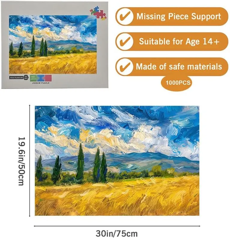 1000 Piece Wooden Jigsaw Puzzles for Adults Painting Grassland Fun Family Activity Game for Teens and Adults