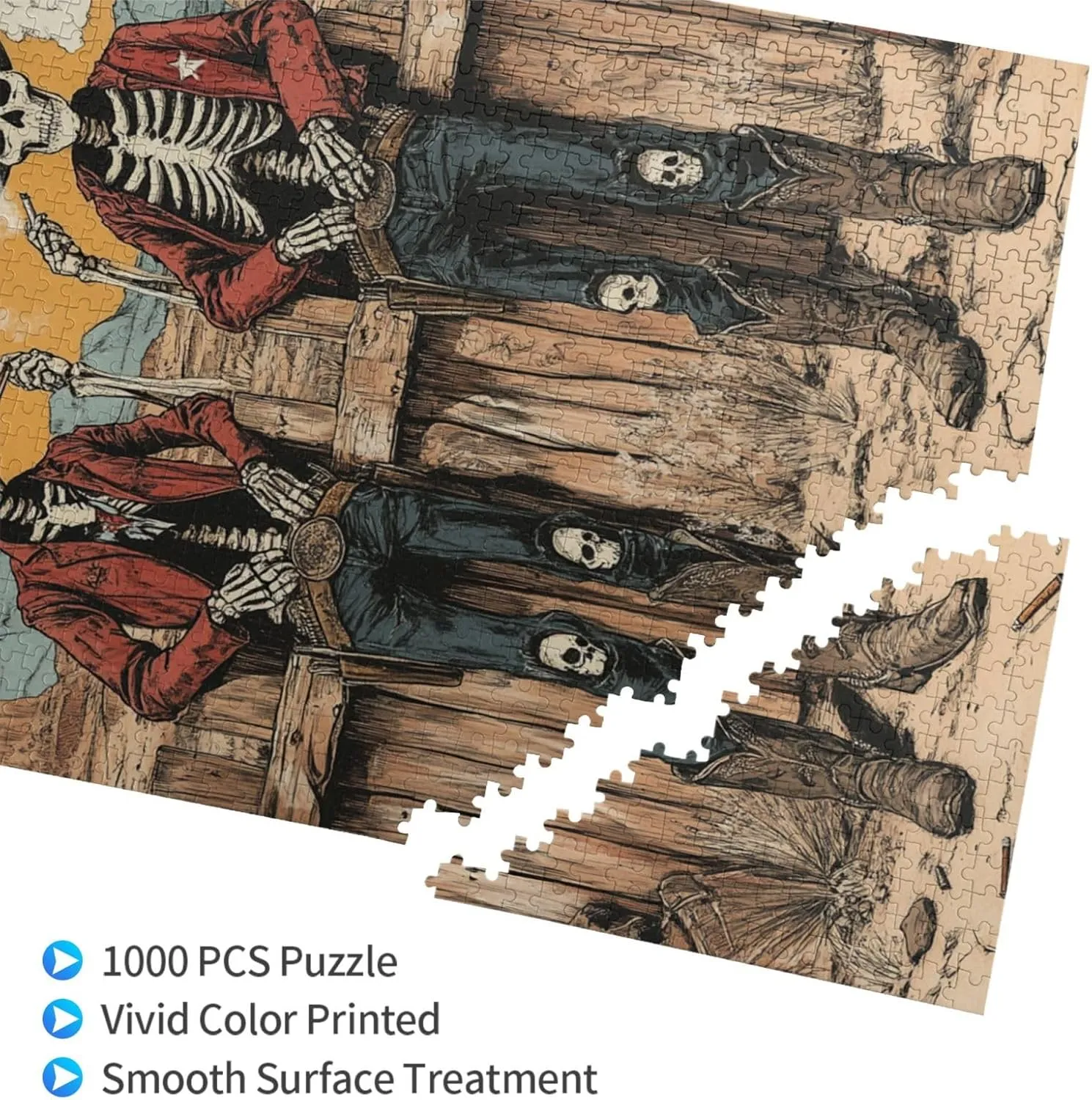 1000 Piece Wooden Puzzle for Adults,Two Skeleton Cowboys in Desert,Brain Training Challenge, Stress Relief Activity,Unique Artwork for Adult,Eco-Friendly Pieces，Gifts for Friends