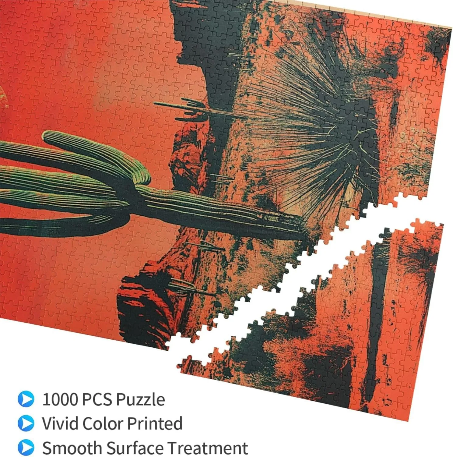 1000 Piece Wooden Puzzle for Adults,Vintage-Style Desert Landscape with Towering Saguaros,Brain Training Challenge,Stress Relief Activity,Retro Southwest Artwork,Eco-Friendly Pieces