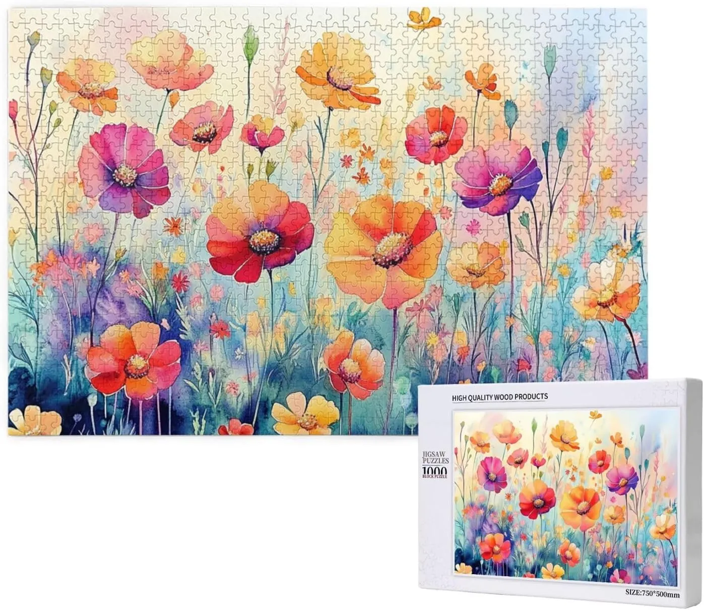 1000 Pieces of Adult Wooden Puzzle - The Flowers on The Grassland are Bright and Colorful,an Ideal Choice for Exercising brainpower,Patience and Hands-on Ability，Gifts for Family