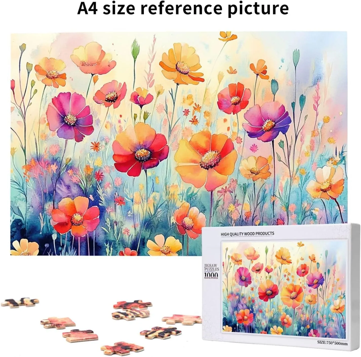 1000 Pieces of Adult Wooden Puzzle - The Flowers on The Grassland are Bright and Colorful,an Ideal Choice for Exercising brainpower,Patience and Hands-on Ability，Gifts for Family