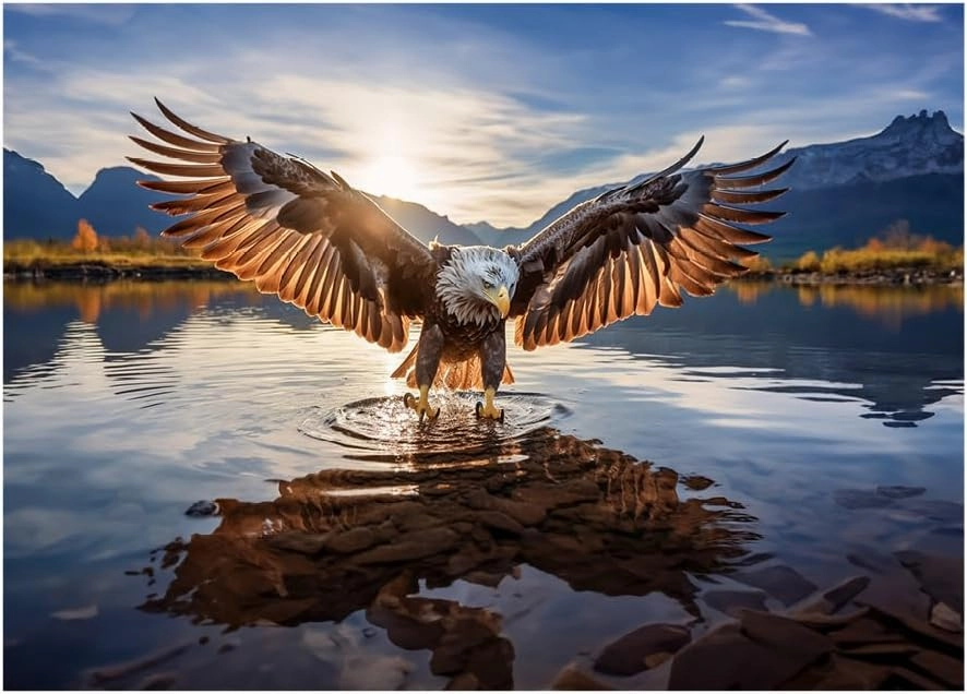 1000 Piece Jigsaw Puzzle for Kids and Adults 19x27in Poster Included - Hunting Eagle