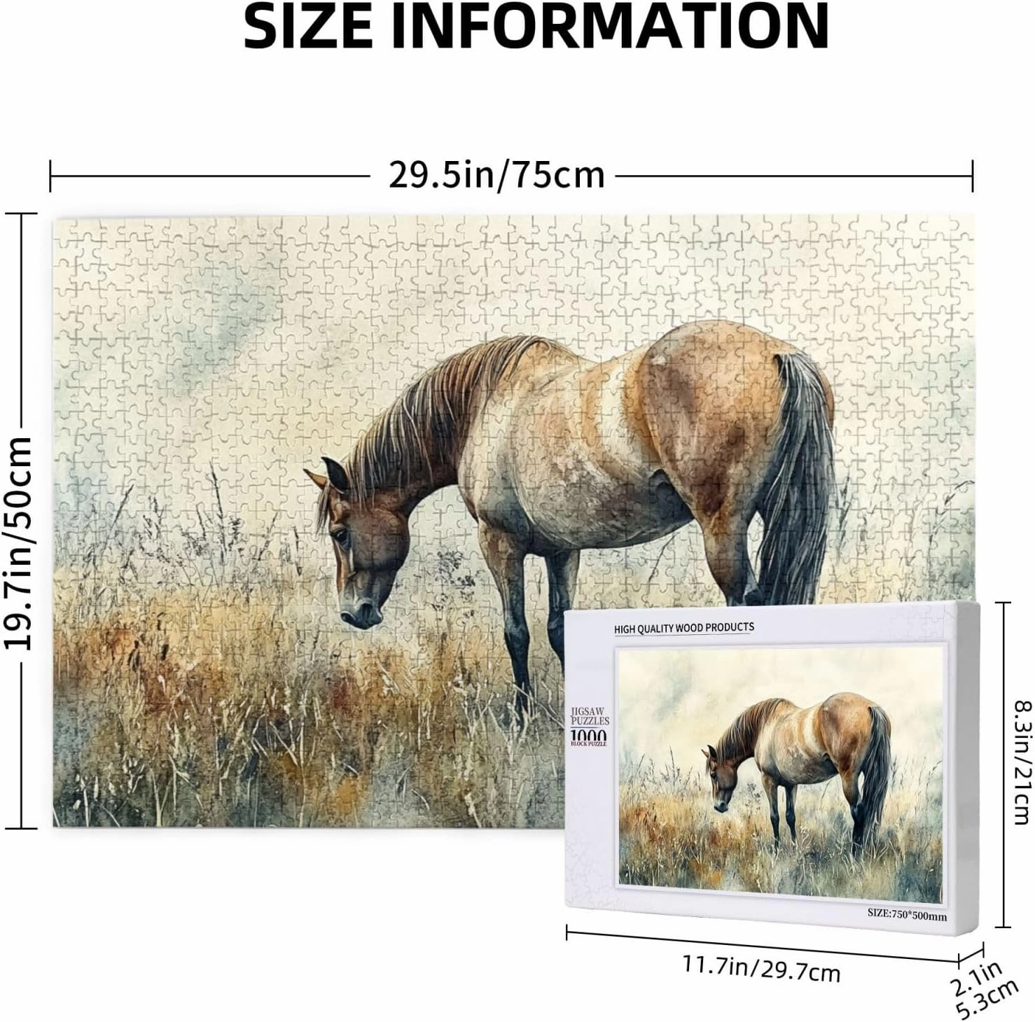 1000 Pieces of Adult Wooden Puzzle - Horses grazing on The Grassland,Unique and Beautiful Design,an Ideal Choice for Exercising brainpower，Thoughts soar，Gifts for Family and Friends