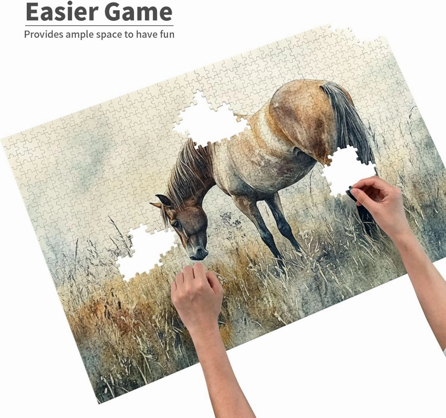 1000 Pieces of Adult Wooden Puzzle - Horses grazing on The Grassland,Unique and Beautiful Design,an Ideal Choice for Exercising brainpower，Thoughts soar，Gifts for Family and Friends