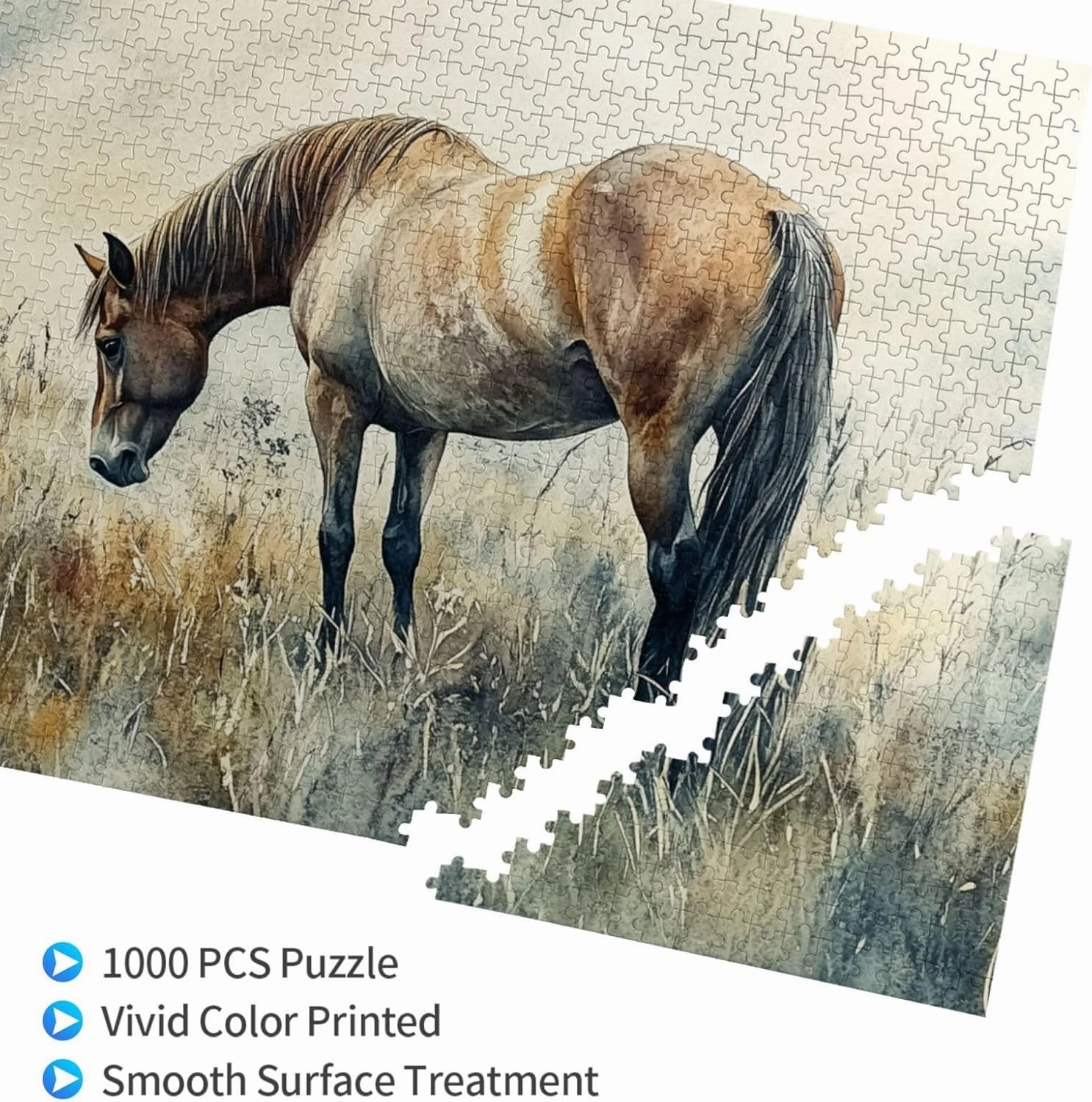 1000 Pieces of Adult Wooden Puzzle - Horses grazing on The Grassland,Unique and Beautiful Design,an Ideal Choice for Exercising brainpower，Thoughts soar，Gifts for Family and Friends