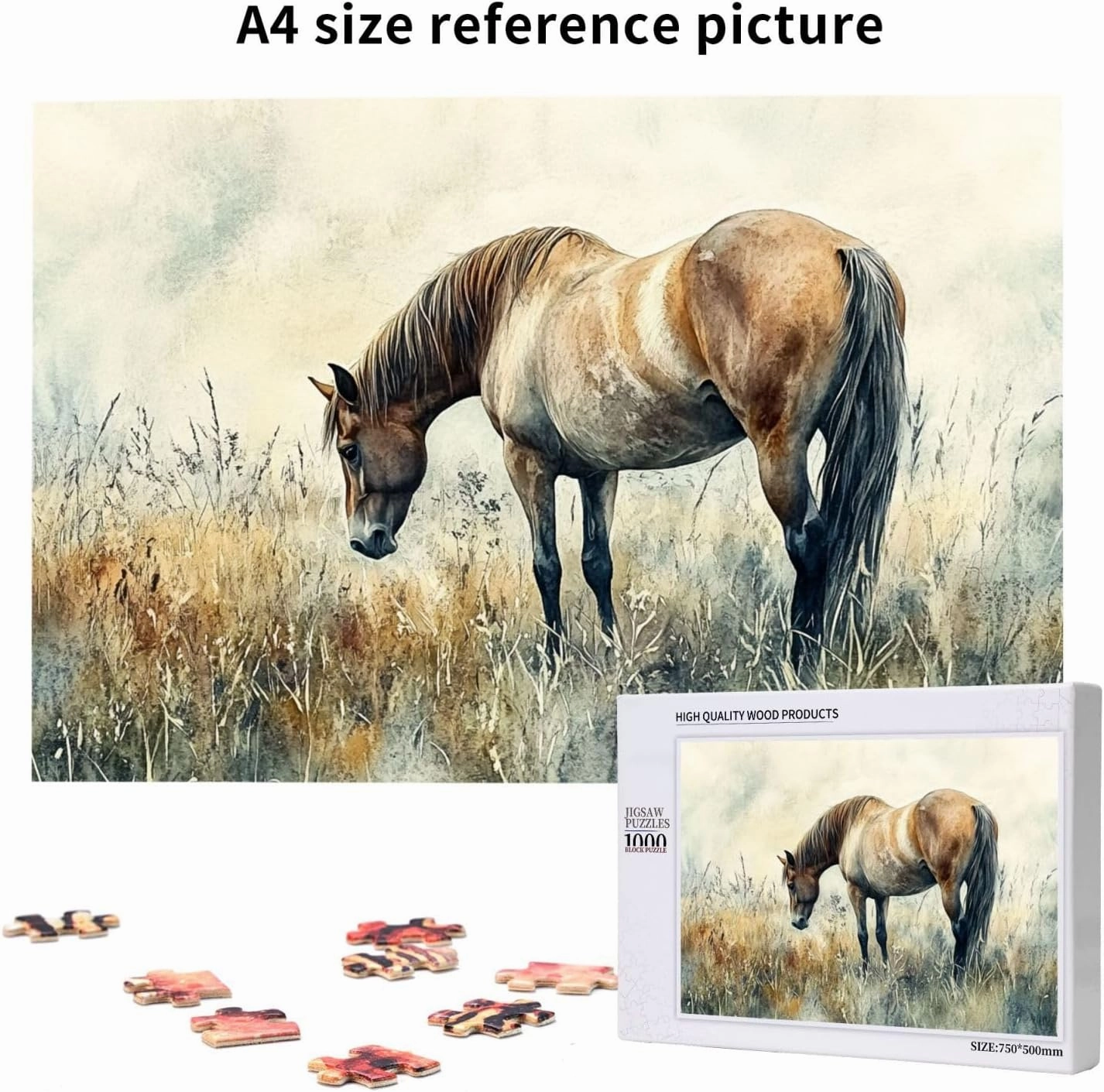 1000 Pieces of Adult Wooden Puzzle - Horses grazing on The Grassland,Unique and Beautiful Design,an Ideal Choice for Exercising brainpower，Thoughts soar，Gifts for Family and Friends