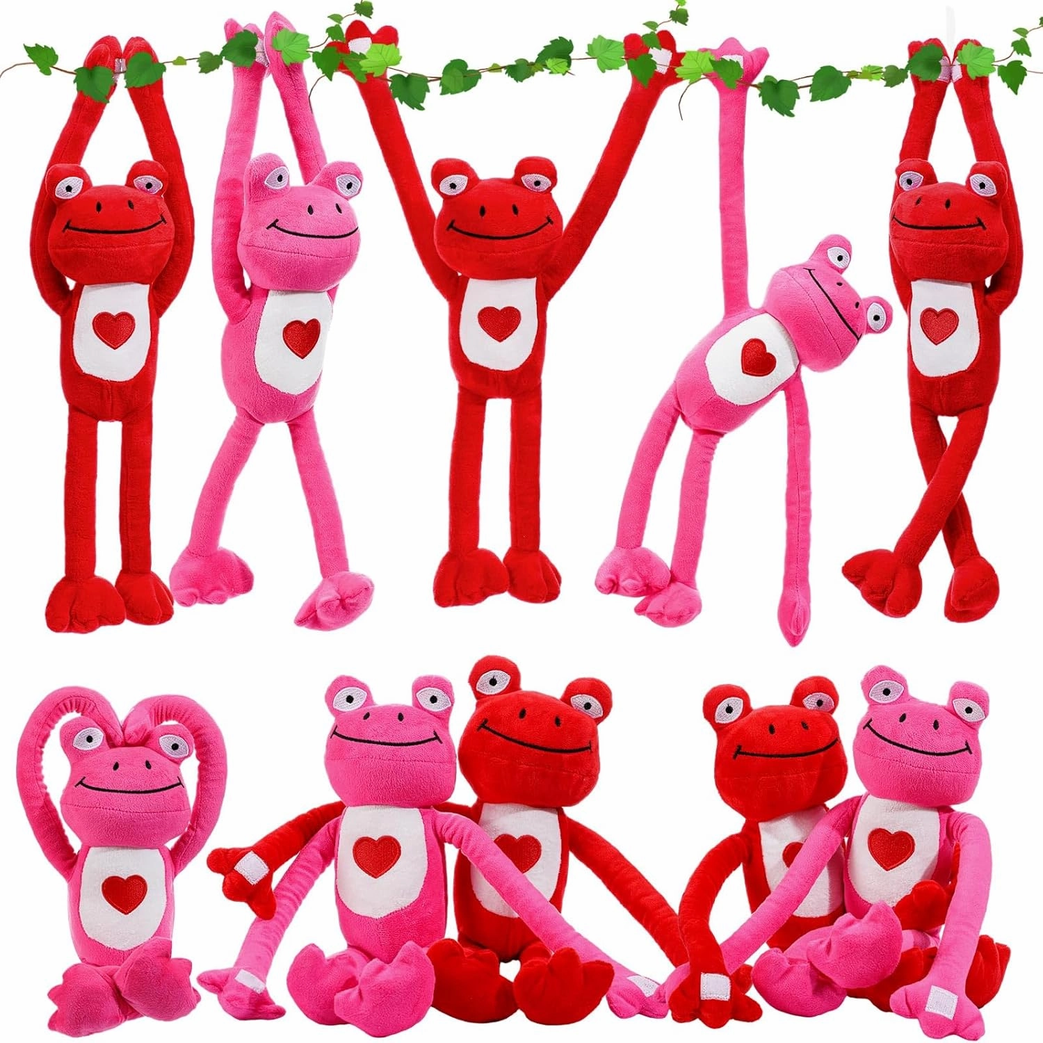 10 Pack Red Pink Hanging Animal for Kids Bulk 19.7 Inch Plush Stuffed Cute Plush Doll with Hand Soft Romantic Toy Furry Stuffed Animal for Wedding Birthday Gift(Frog)