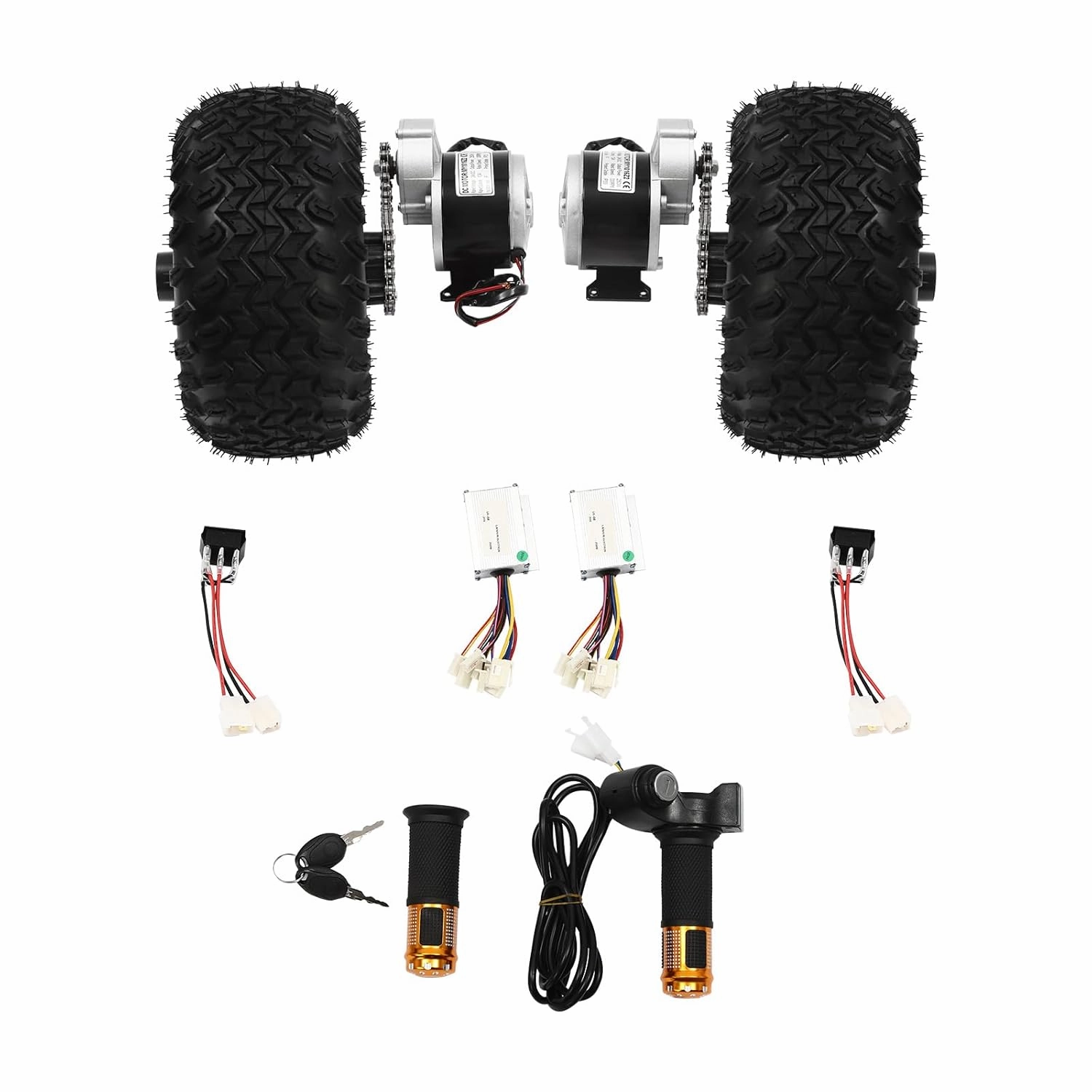 10Inch Motor Drive Air Wheel Conversion Kit, 24V 250W Double Wheel Set for Electrical Beach Scooter with Digital Display Throttle, Wheel Kit with Thumb Throttle for Electric Cart Scooter