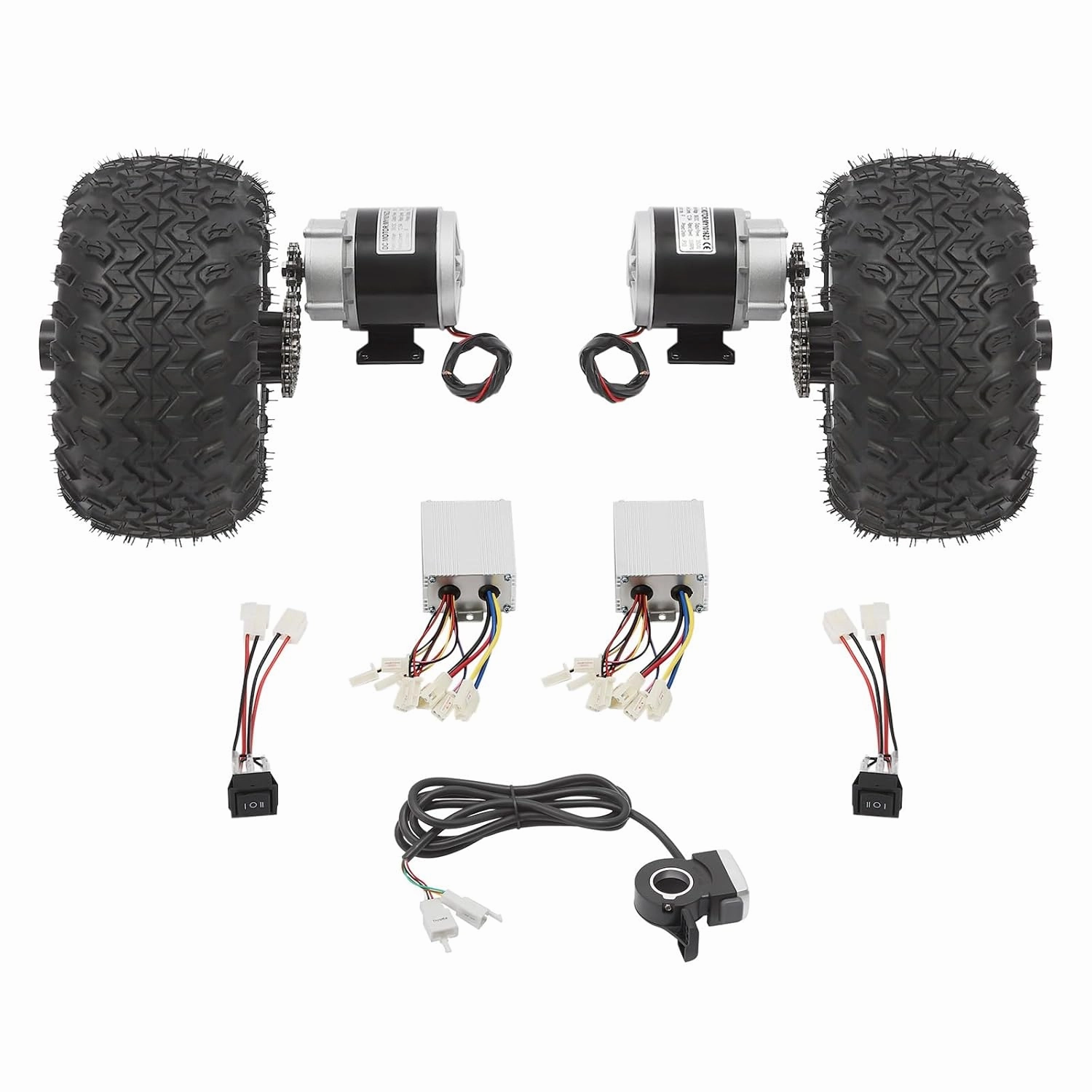 10Inch Motor Drive Air Wheel Conversion Kit, 36V 350W Double Wheel Set for Electrical Beach Scooter with Reverse Gear Switch, Wheel Kit with Thumb Throttle for Electric Cart Scooter