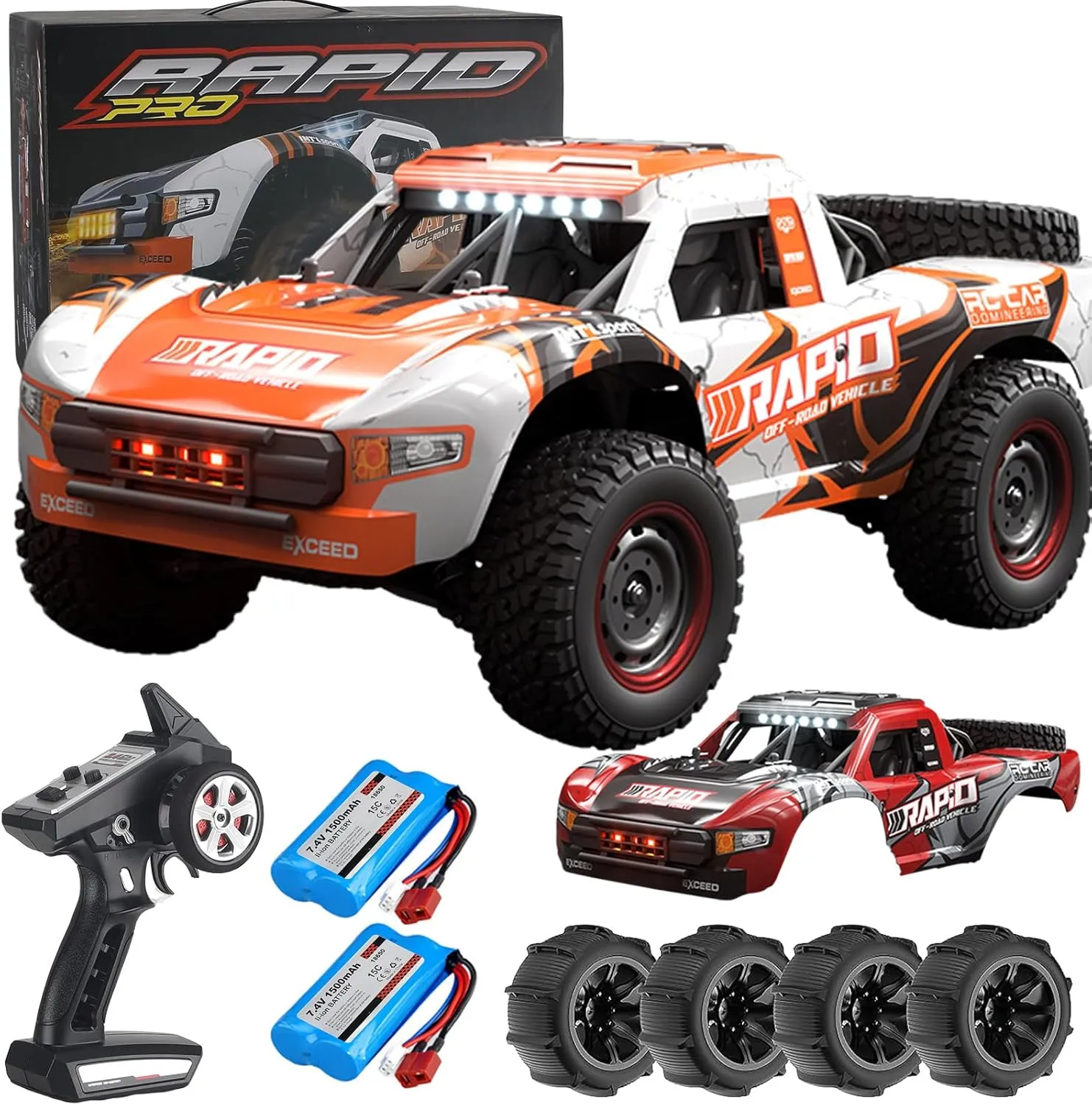 1:14 RC Cars 70 KMH High Speed Brushless Remote Control Car All Terrain Fast Trophy Truck for Adults Boys 4WD Off-Road Hobby RC Buggy Big Short Course RC Monster Truck (RTR)