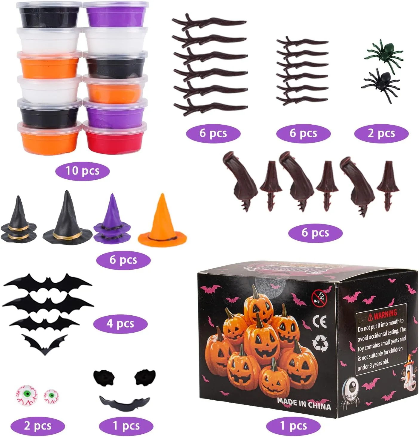12-Pack Halloween Sets, Modeling Clay DIY Kit, Perfect for Halloween's Holiday Party Decoration
