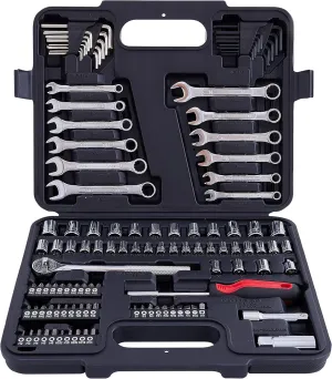 121 Piece Mechanic Tool Set, 1/4 & 3/8 Inch Drive SAE & Metric Socket Wrench Kit, Sockets, Combination Wrenches Auto Repair Tool Set with Storage Case and as A Gift