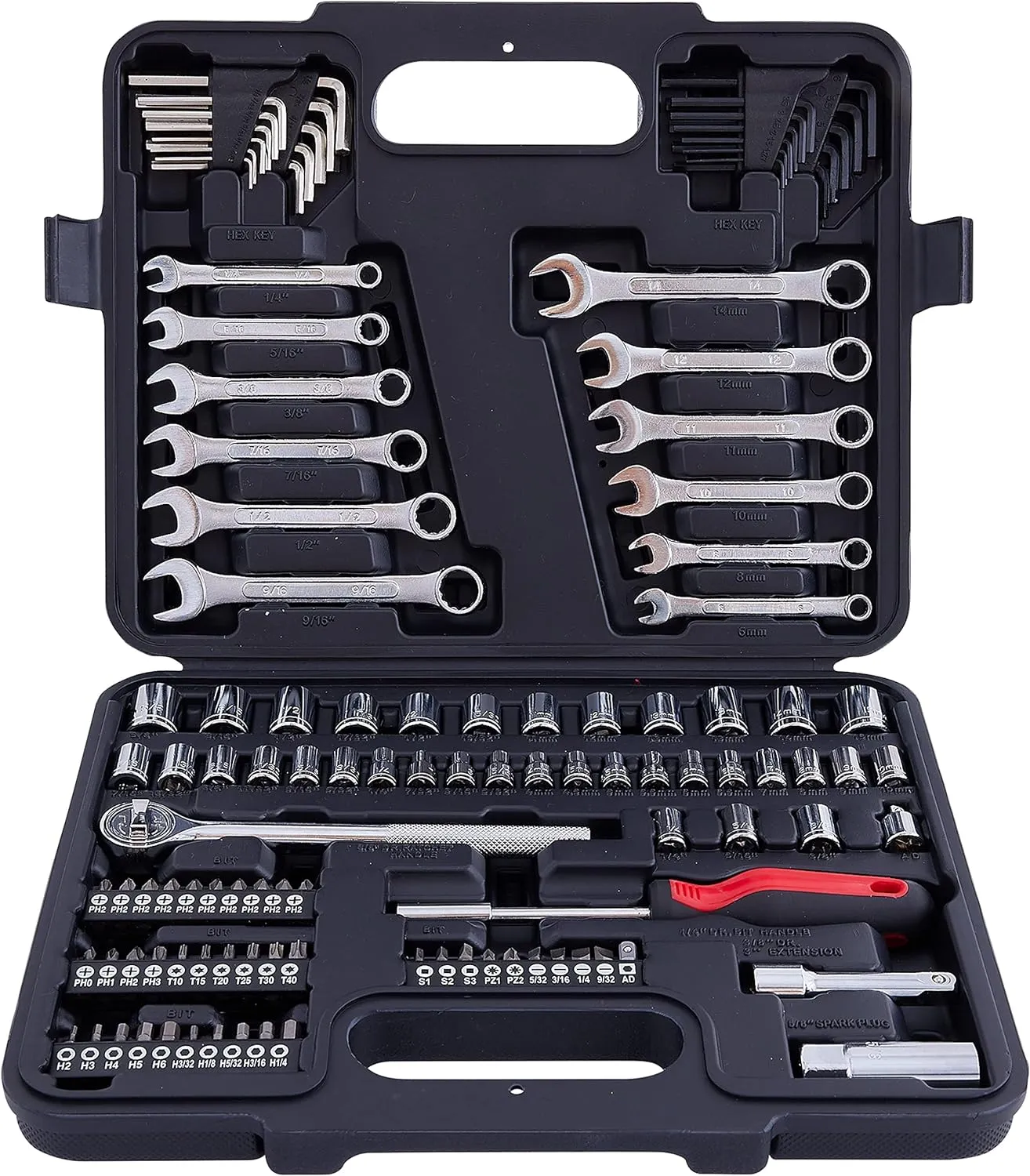 121 Piece Mechanic Tool Set, 1/4 & 3/8 Inch Drive SAE & Metric Socket Wrench Kit, Sockets, Combination Wrenches Auto Repair Tool Set with Storage Case and as A Gift
