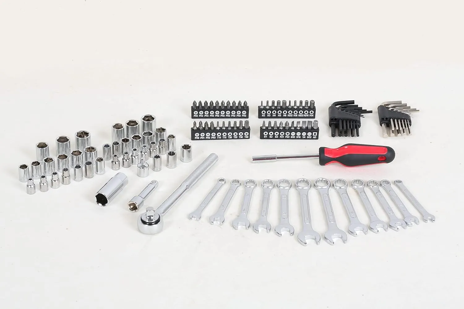 121 Piece Mechanic Tool Set, 1/4 & 3/8 Inch Drive SAE & Metric Socket Wrench Kit, Sockets, Combination Wrenches Auto Repair Tool Set with Storage Case and as A Gift