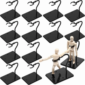 12 Pcs Action Figure Stands for 8 to 12 Inches Dolls Flexible Assembled Action Figure Display Holder with Adjustable Metal Support Arm Stands Base(Black)