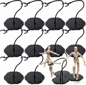12 Pcs Action Figure Stands for 8 to 12 Inches Dolls Flexible Assembled Action Figure Display Holder with Adjustable Metal Support Arm Stands Base Compatible with HG/RG 1/144 Toy (Black)