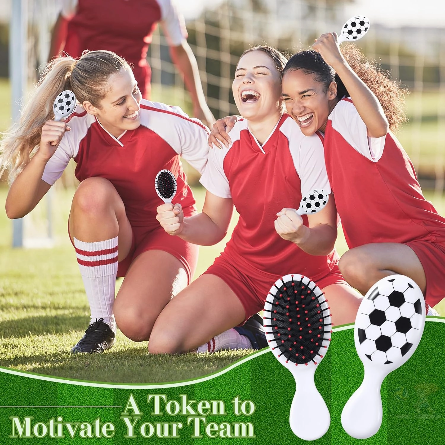 12 Pcs Hair Brush Set - Mini Detangler Brushes with Soccer Design for Team Gifts and Sport Parties, White
