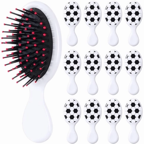 12 Pcs Hair Brush Set - Mini Detangler Brushes with Soccer Design for Team Gifts and Sport Parties, White