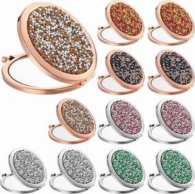 12 Pcs Small Compact Folding Pocket Makeup Mirror - Round Hand Held Mirror with 1X/2X Magnification for Women Girls Travel