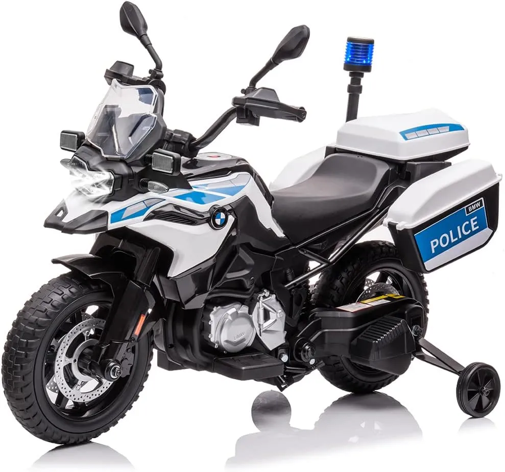12V 7AH Kids Motorcycle, Ride On Police Motorcycle, Licensed BMW Kids Car with High/Low Speed, 2 Storage Boxes,Warning Lights and LED Headlights,Spring Suspension, Toys for Boys Girls