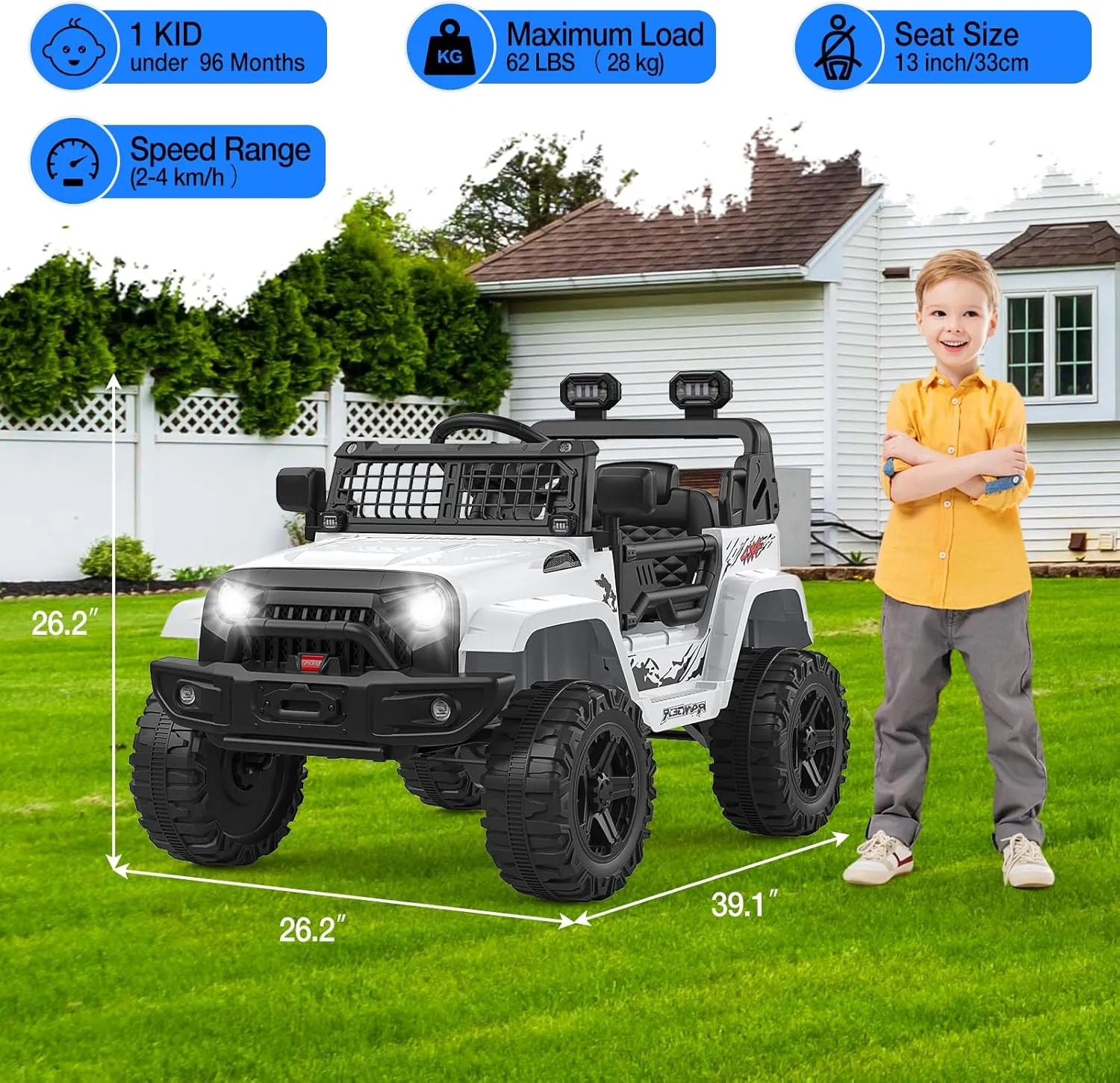 12V Kids Electric Ride On Truck Car w/Parent Remote Control, Spring Suspension, LED Lights & AUX Port | Outdoor Ride Toy for Boys Girls 37-96 Months