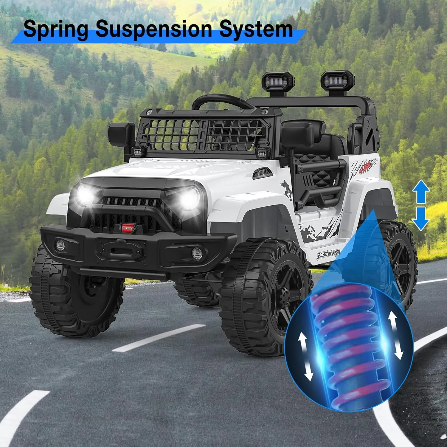 12V Kids Electric Ride On Truck Car w/Parent Remote Control, Spring Suspension, LED Lights & AUX Port | Outdoor Ride Toy for Boys Girls 37-96 Months