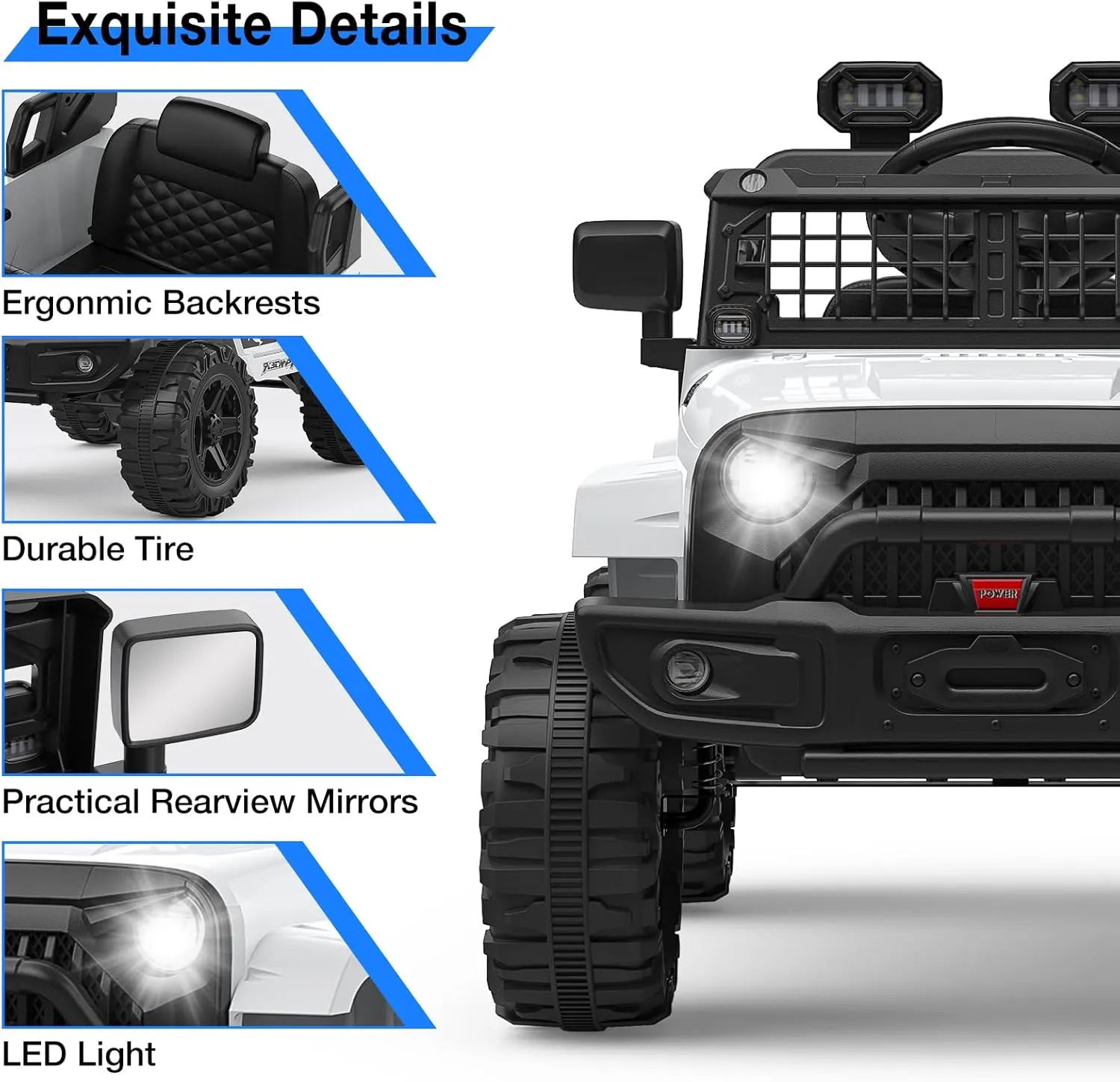 12V Kids Electric Ride On Truck Car w/Parent Remote Control, Spring Suspension, LED Lights & AUX Port | Outdoor Ride Toy for Boys Girls 37-96 Months