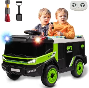 12V Ride On Fire Truck,2 Seater Ride on Car,Kids Electric Vehicle,Battery Powered Car Toy with Remote Control,Electric Fire Vehicle with Spring Suspension,Water Gun,Loudspeaker-Green