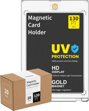 130pt Magnetic Card Holders for Trading Cards - White Clear One Touch Hard Cases, 20 Pack
