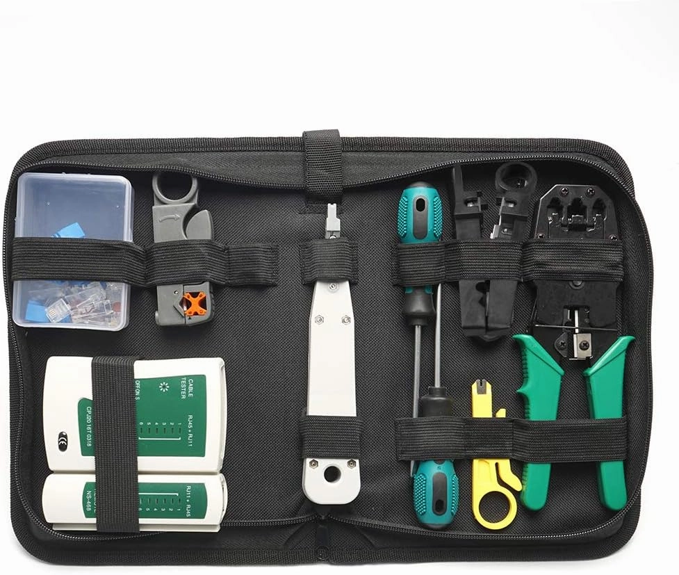 14pcs Portable Ethernet Network Hardware Bag Network LAN Cable Crimper Pliers s Kit Network ing Set Dual-use Network Cables Tester