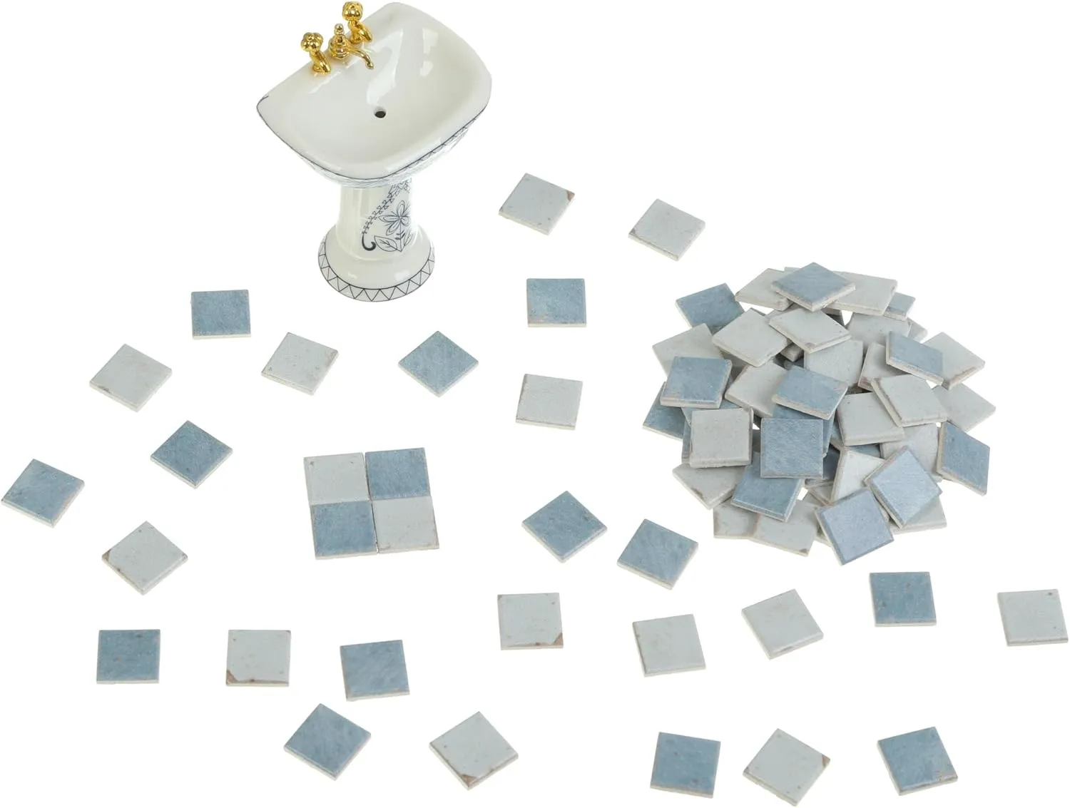 150 pcs, Dollhouse Flooring, 1:12 Scale Doll House Tiles, Miniature Checkerboard Floor, REDUCIO! (Antique Blue & Cream)