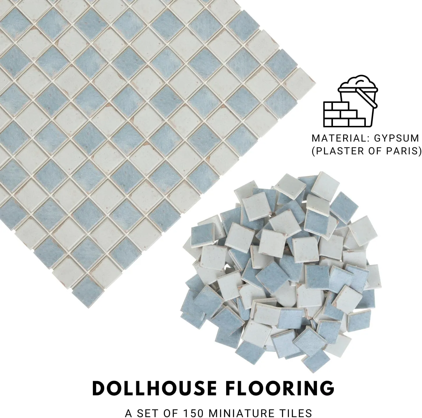 150 pcs, Dollhouse Flooring, 1:12 Scale Doll House Tiles, Miniature Checkerboard Floor, REDUCIO! (Antique Blue & Cream)