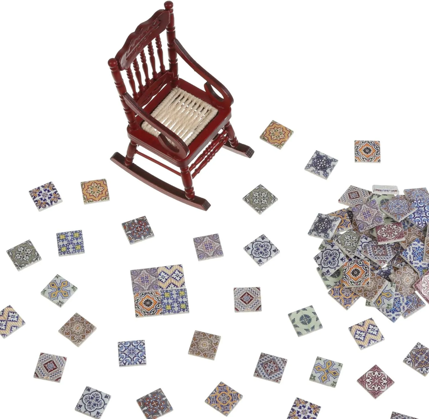 150 pcs, Dollhouse Flooring, 1:12 Scale Doll House Tiles, Miniature Checkerboard Floor, REDUCIO! (Spanish Tiles)