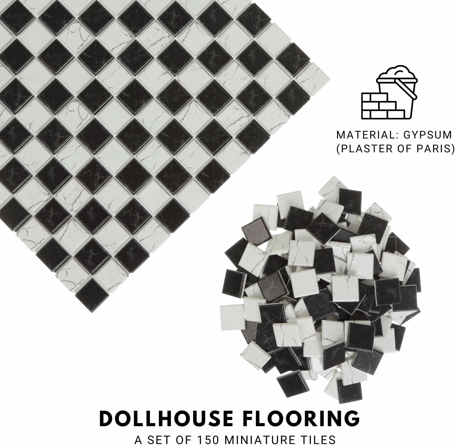 150 pcs, Dollhouse Flooring, 1:12 Scale Doll House Tiles, Miniature Checkerboard Floor, REDUCIO!