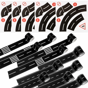 15 Rolls 16.4 Feet Road Play Tape and Curves Black Road Tapes for Kids Racing Party Decoration, 3 Styles