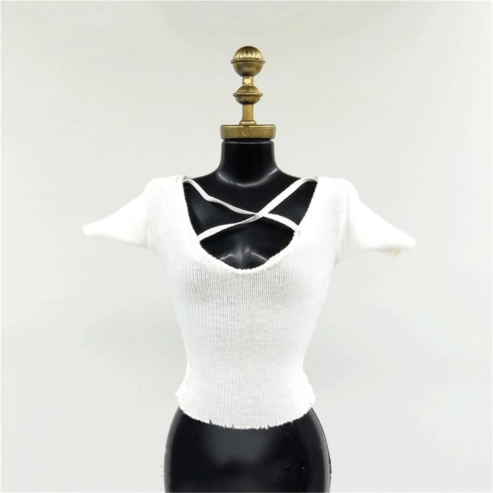 1/6 Scale Female Action Figure Doll Clothes Short Sleeved T-Shirt Knit Shirt for 12 Inch Joint Flexible Figure Doll Miniatures Accessories Doll(White)
