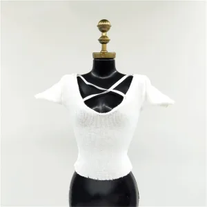 1/6 Scale Female Action Figure Doll Clothes Short Sleeved T-Shirt Knit Shirt for 12 Inch Joint Flexible Figure Doll Miniatures Accessories Doll(White)