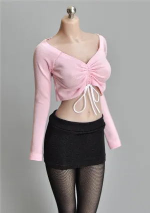 1/6 Scale Female Figure Doll Clothes Long Sleeved T-Shirt for 12" Action Figure, Flexible Seamless Doll Silicone Body Doll(Pink)