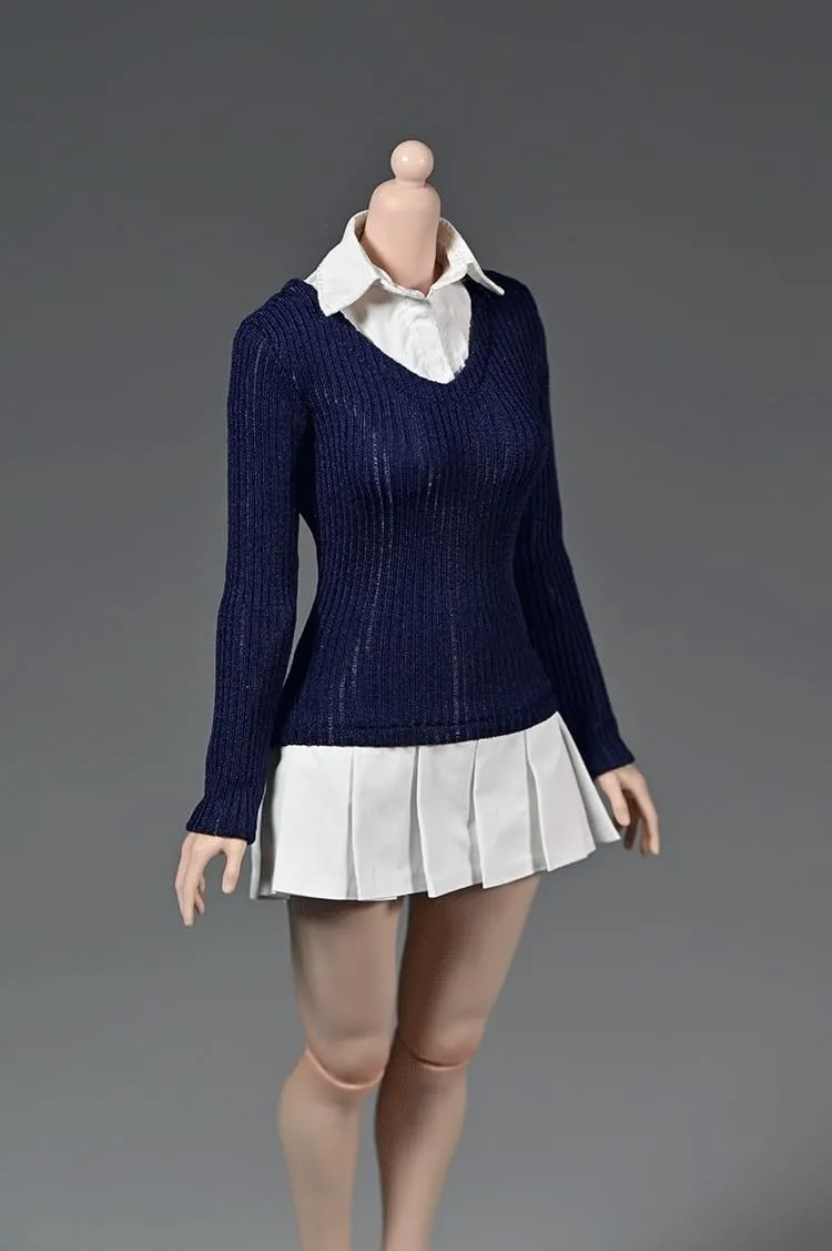 1/6 Scale Female Soldier Model Doll Clothes 12 Inch Action Doll Long Sleeves Knit Dress, Flexible Seamless Doll Miniature Accessories Doll(Blue)