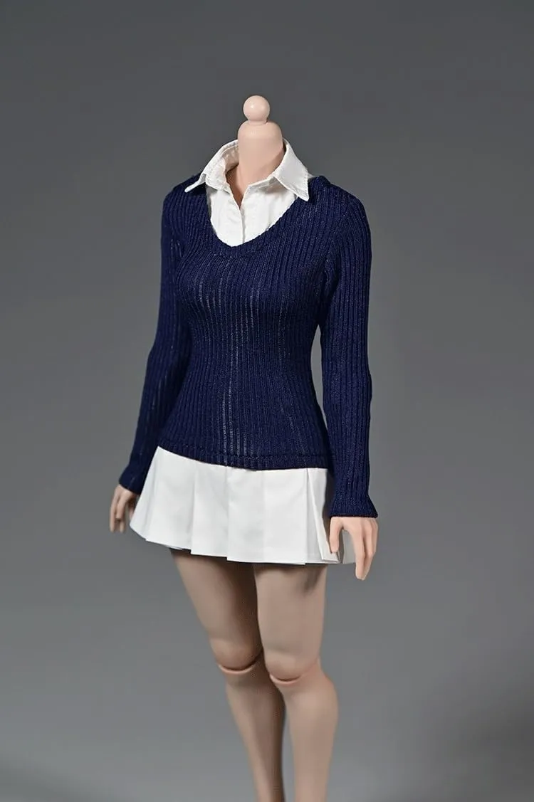 1/6 Scale Female Soldier Model Doll Clothes 12 Inch Action Doll Long Sleeves Knit Dress, Flexible Seamless Doll Miniature Accessories Doll(Blue)