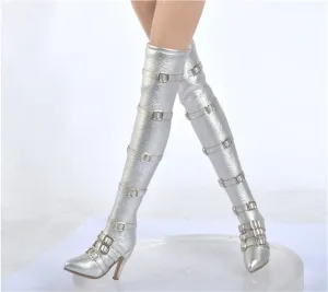 1/6 Scale Female Soldier Model Figure Doll High Heel Boots ST09 for 12" Movable Doll Action Figure，Flexible Seamless Doll Miniatures Accessories Doll(Silver)