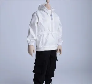 1/6 Scale Figure Doll Clothes Hoodie Windbreaker Jacket Overcoat for 12" Male Action Figure, Flexible Seamless Doll Silicone Body Doll(White)