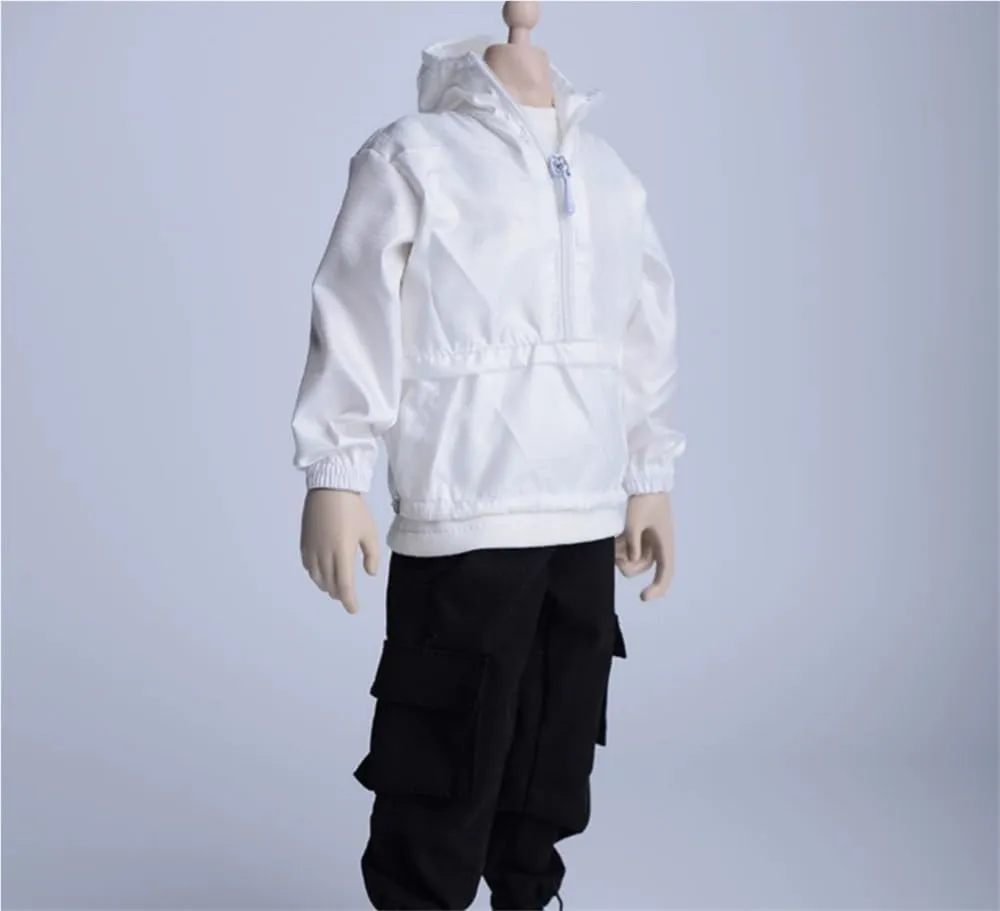 1/6 Scale Figure Doll Clothes Hoodie Windbreaker Jacket Overcoat for 12" Male Action Figure, Flexible Seamless Doll Silicone Body Doll(White)
