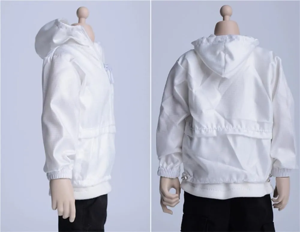 1/6 Scale Figure Doll Clothes Hoodie Windbreaker Jacket Overcoat for 12" Male Action Figure, Flexible Seamless Doll Silicone Body Doll(White)
