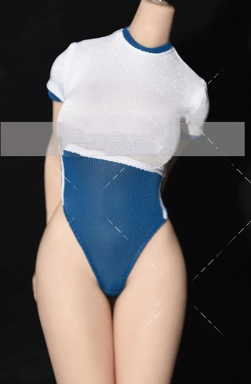 1/6 Scale Figure Doll Clothes Short Sleeved Jumpsuit Swimsuit for 12" Female Action Figure, Flexible Seamless Doll Silicone Body Doll(Blue)