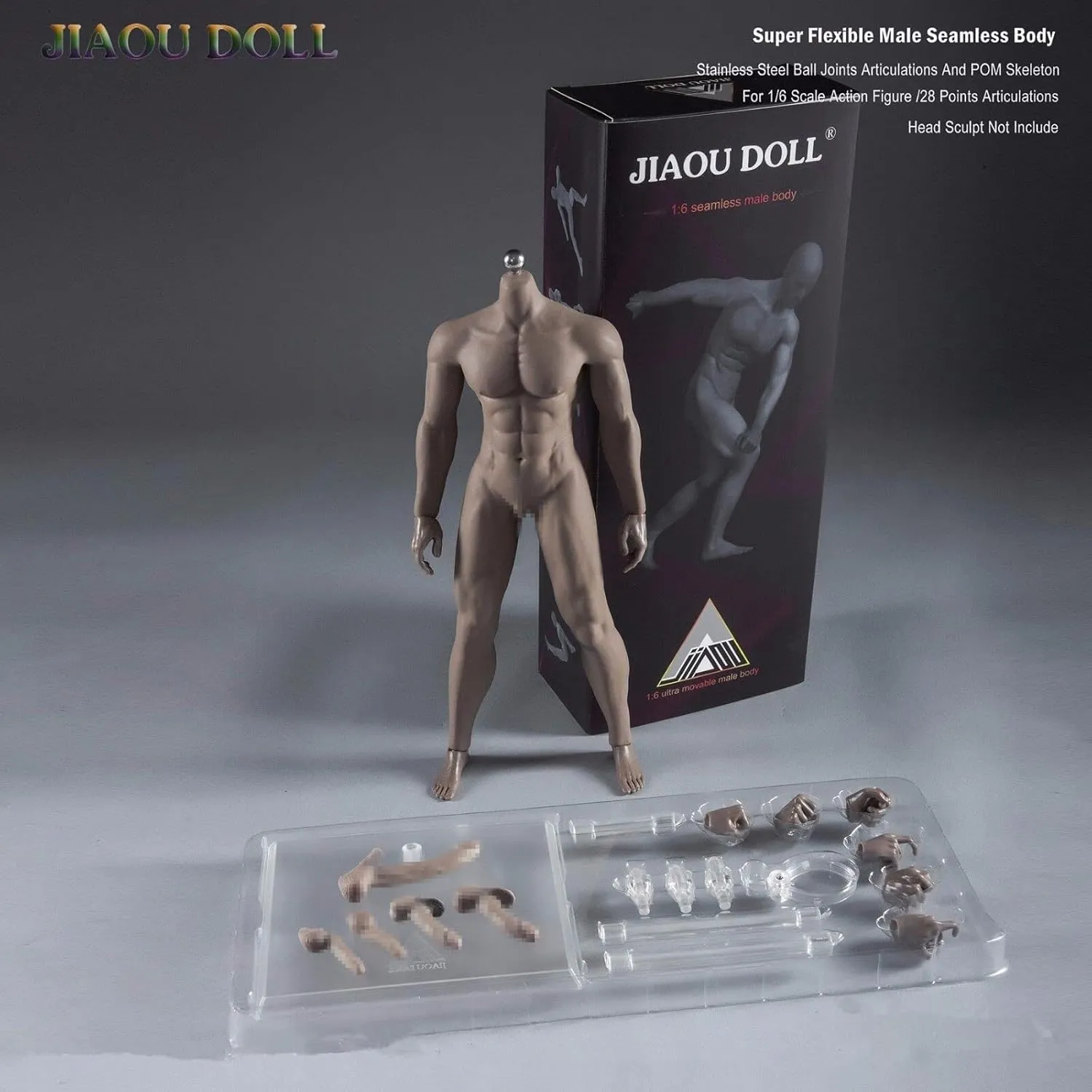 1/6 Scale Male Body,JIAOU Doll 12inch Male Super Flexible Strong Muscle Seamless Action Figure Body Collection (JOK-12D, Black Skin)