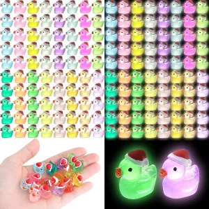 160Pcs Luminous Mini Christmas Resin Duck Miniature Glow in The Dark Ducks Christmas Decor Aquarium Ornament Dollhouse Decoration DIY Slime Kit Birthday Party Hide and Seek Prank(16 Colors)